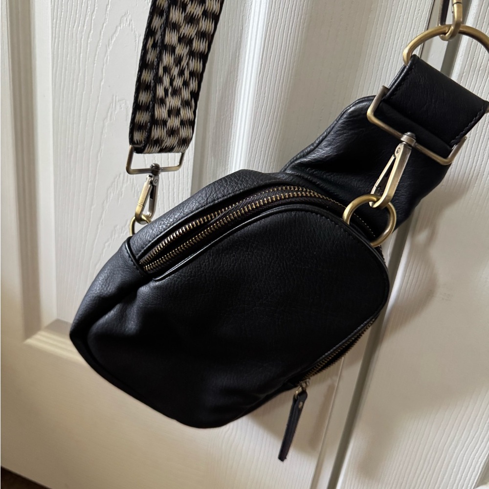 Anthropologie black leather cross body sling bag